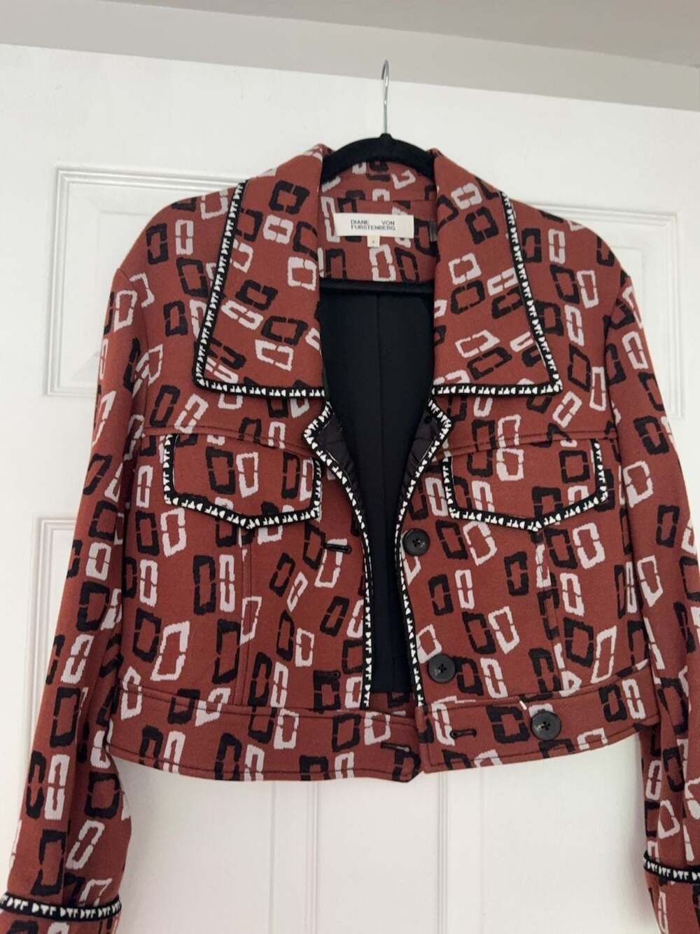 Diane Von Furstenberg DVF Geometric Print Cropped Jacket Size S